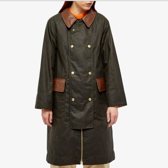 Barbour Green 'Bearden' Wax Coat with Brown Leather Collar Trim, NEW - Picture 5 of 5